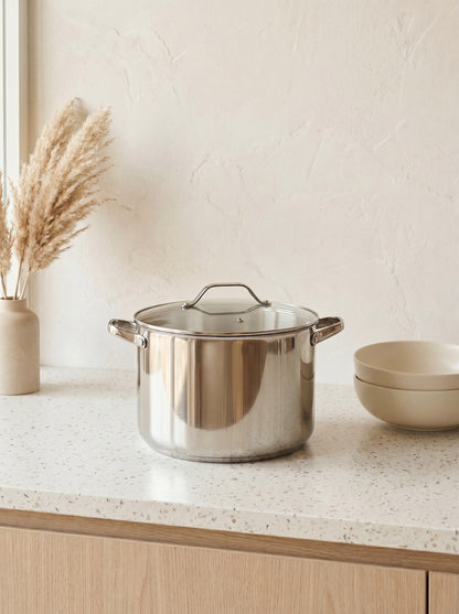 Danny Home Stainless Steel Stock Pot with Glass Lid – 28 cm