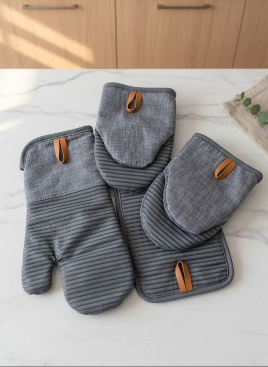 4-Piece Silicone Oven Mitt & Pot Holder Set