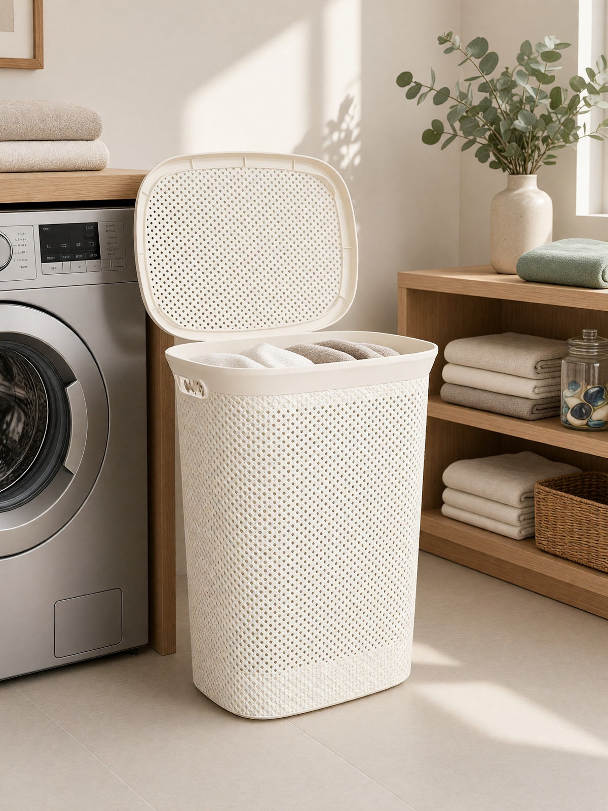 60L Plastic Laundry Basket with Lid
