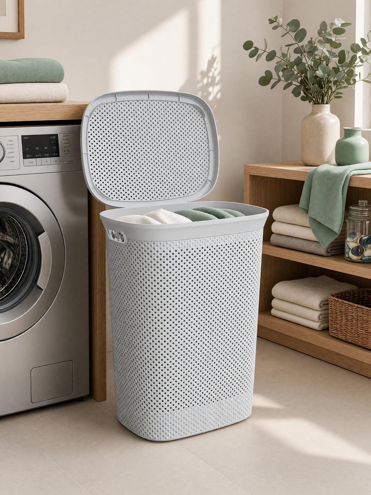 60L Plastic Laundry Basket with Lid