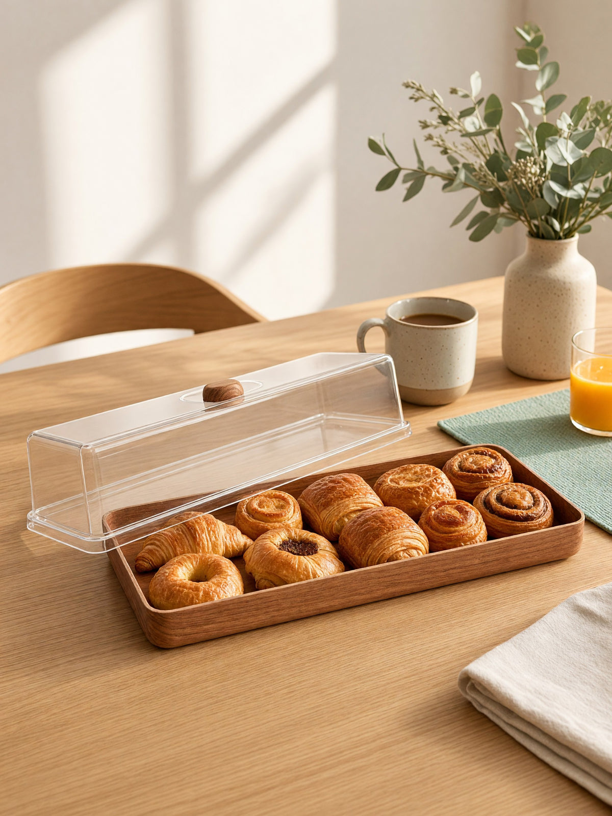 Long Rectangular Melamine Serving Tray with Acrylic Cover