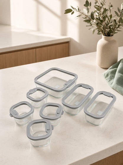 Borosilicate Glass Food Container Set with Silicone Glass Lids – 7 Pieces