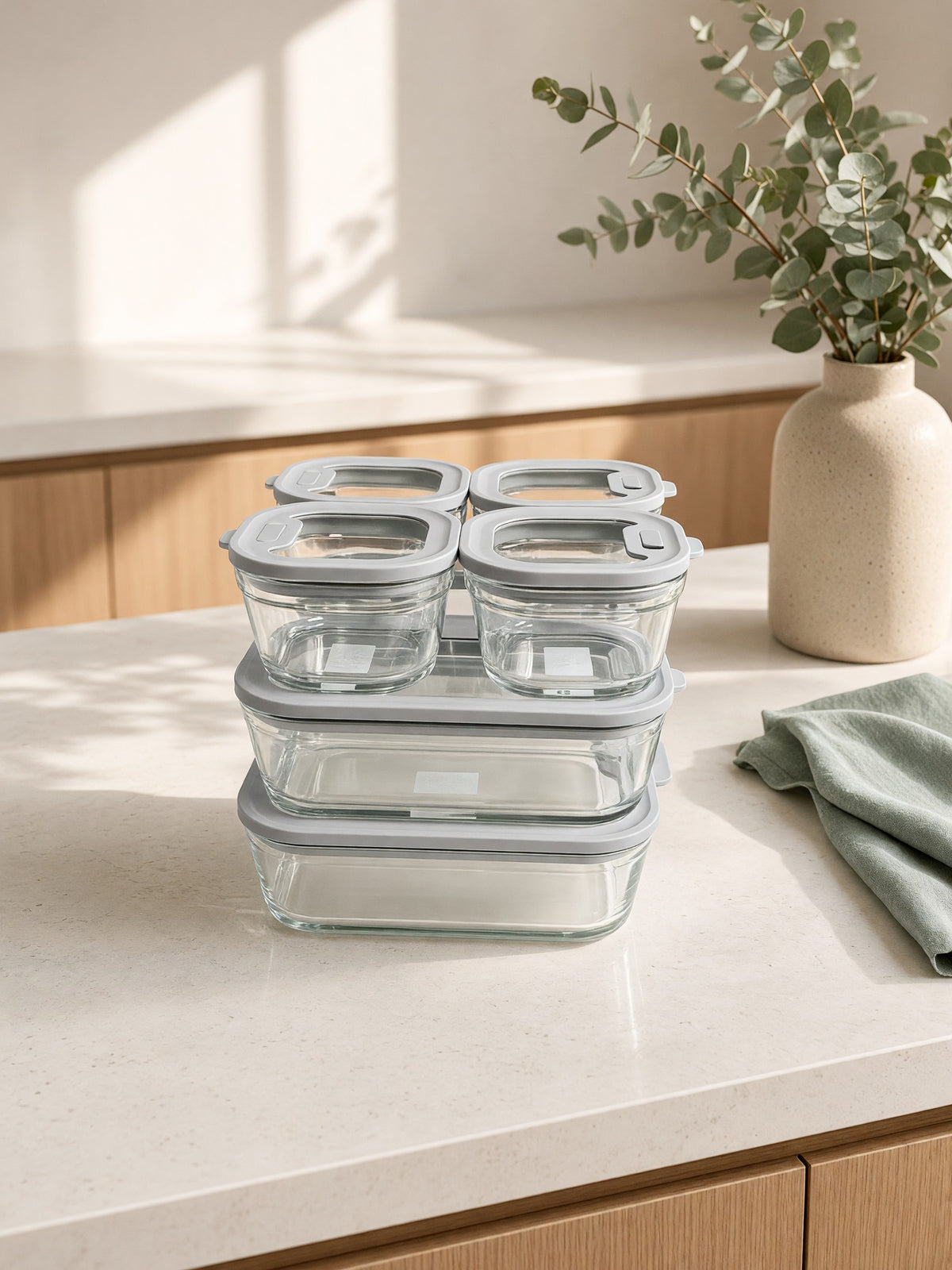 Borosilicate Glass Food Container Set with Silicone Glass Lids – 7 Pieces
