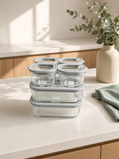 Borosilicate Glass Food Container Set with Silicone Glass Lids – 7 Pieces