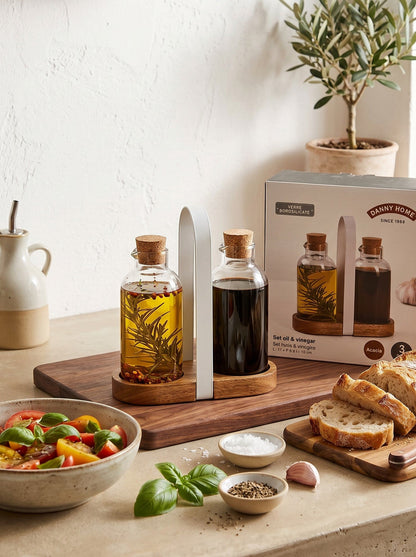 Danny Home Oil & Vinegar Set with Acacia Stand