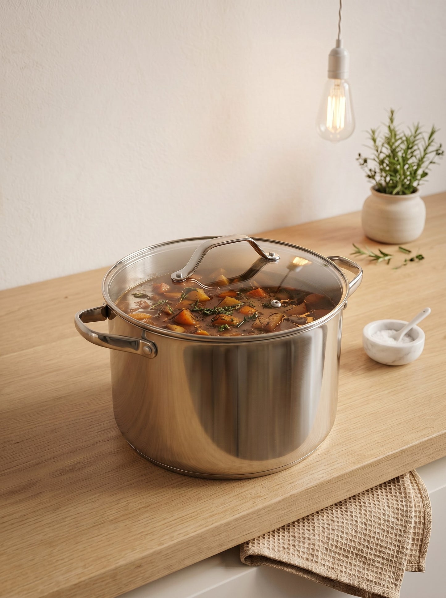 Danny Home Stainless Steel Stock Pot with Glass Lid – 28 cm