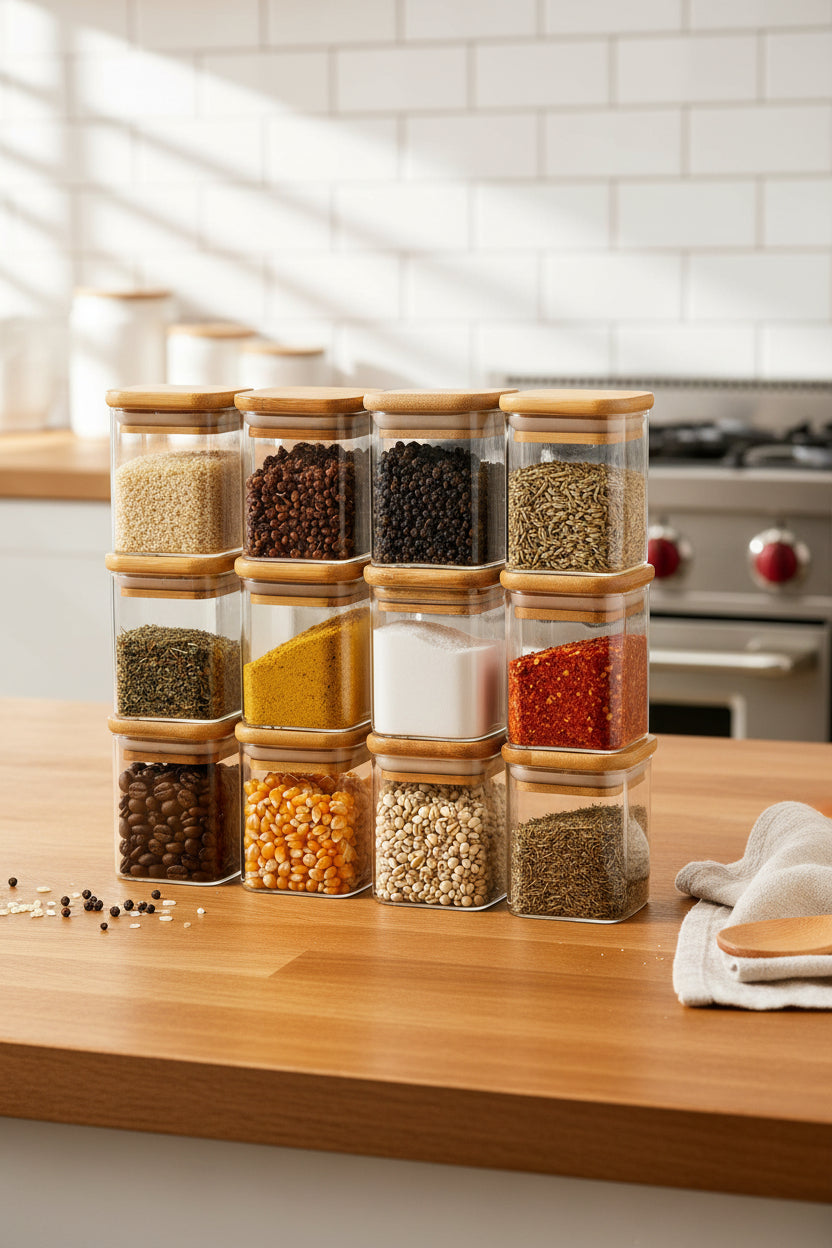 12pcs Glass Spice Jars Set with Labels – 200ml