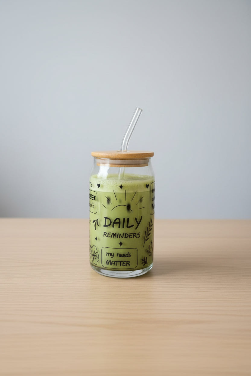 Danny Home Glass Tumbler with Bamboo Lid & Glass Straw