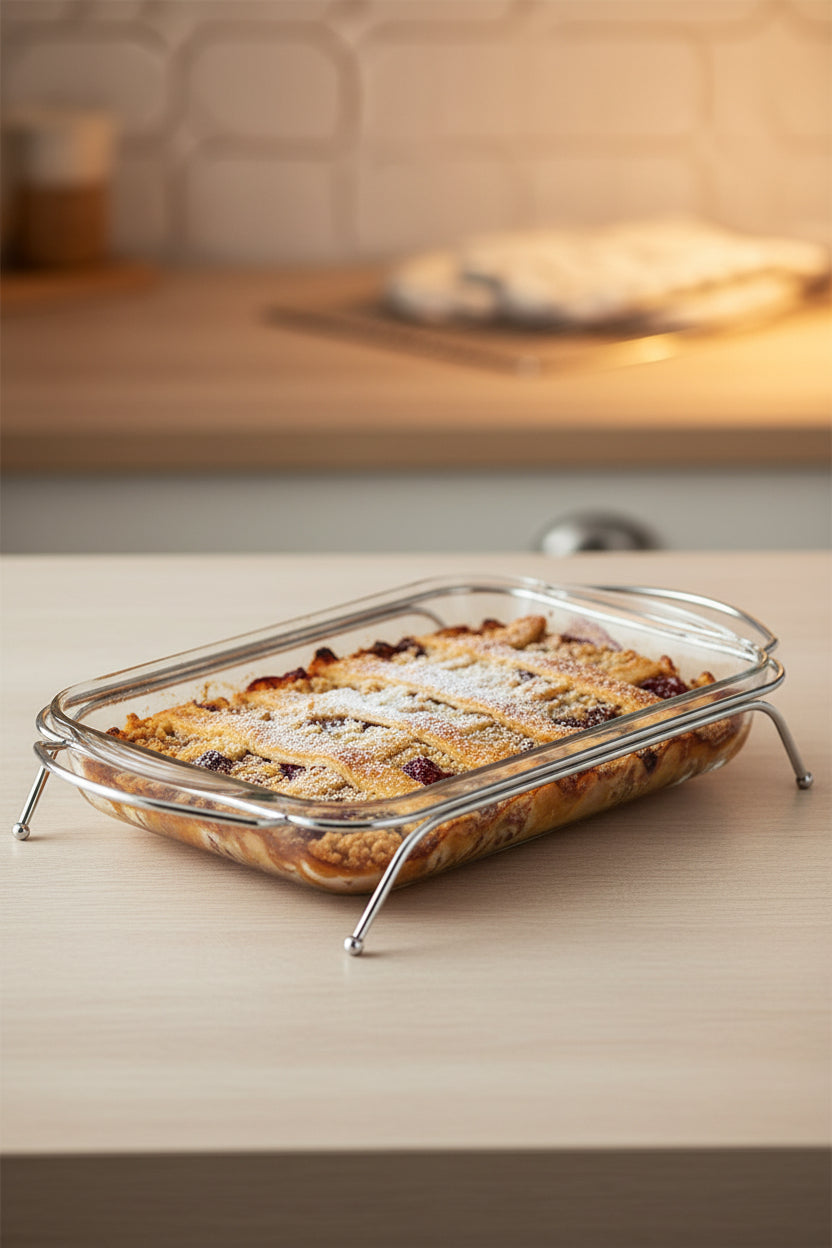 Borcam Rectangle Glass Oven Casserole with Silver Stand