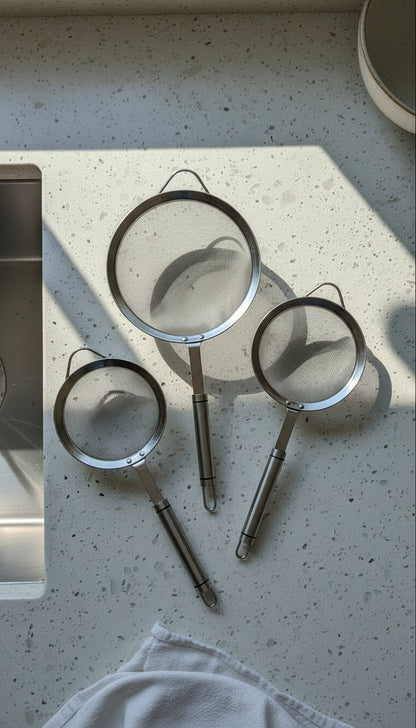 Stainless Steel Fine Mesh Strainer Set – 3 Pieces