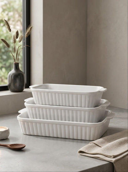 3 Piece Porcelain Baking Dish Set (White)