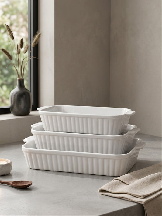 3 Piece Porcelain Baking Dish Set (White)