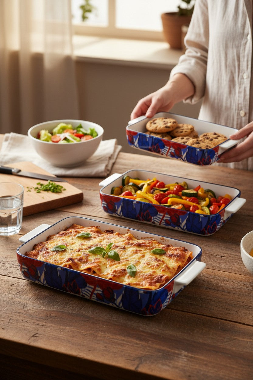 Danny Home Colorful 3-Piece Porcelain Oven Trays Set