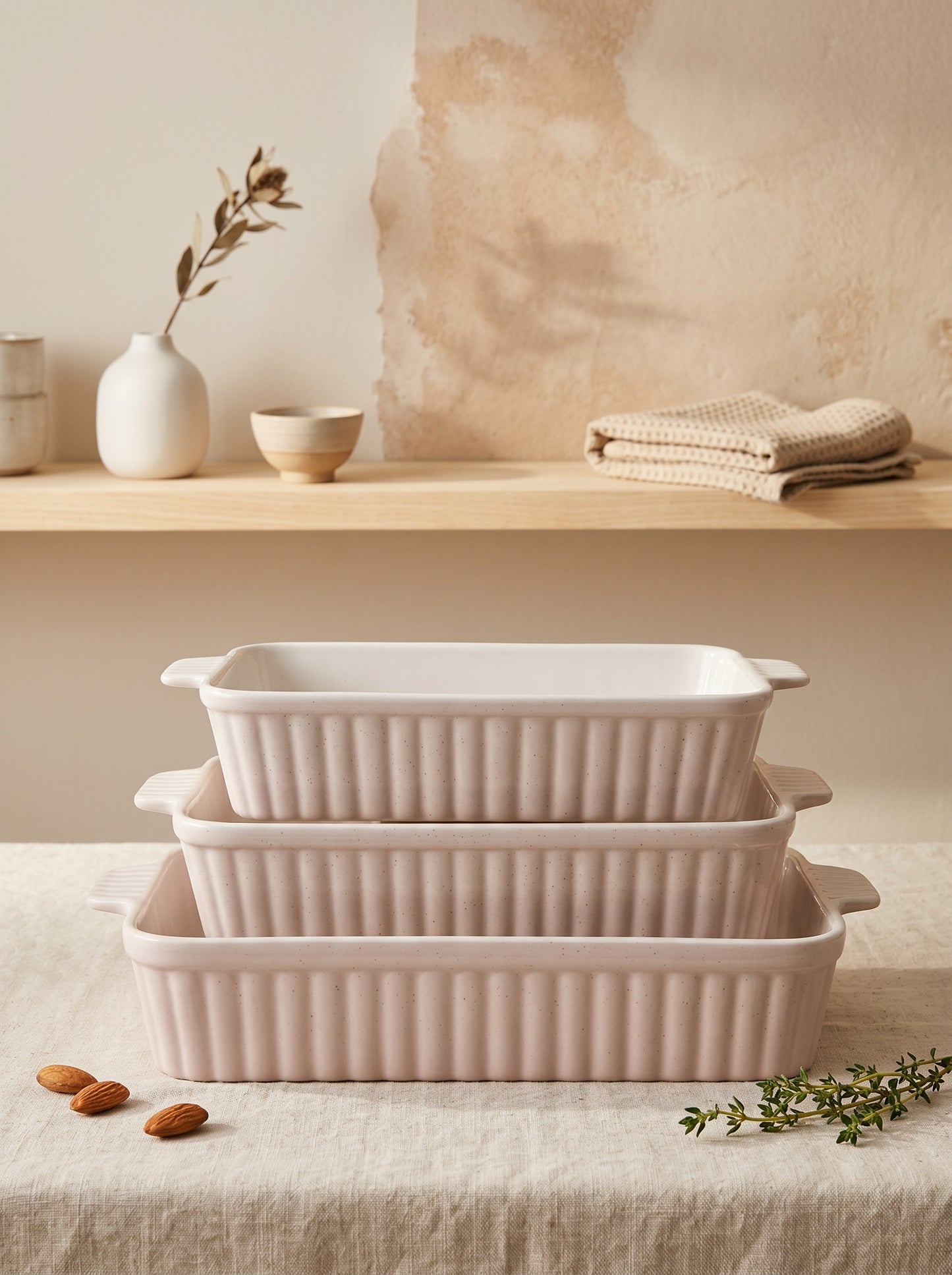 3 Piece Porcelain Baking Dish Set (Pink)