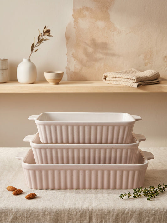 3 Piece Porcelain Baking Dish Set (Pink)
