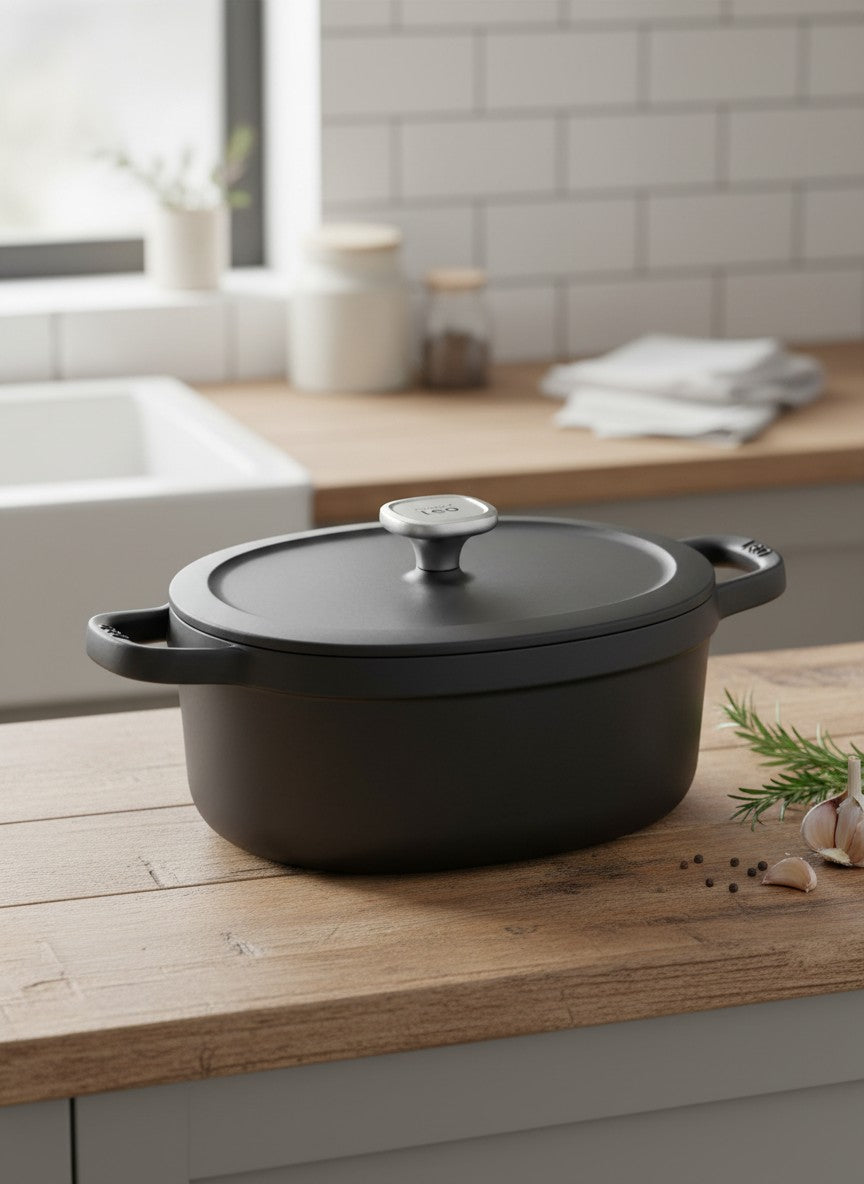 LEO Covered oval casserole Graphite Cast iron 27x22cm