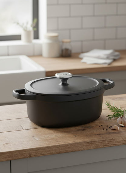 LEO Covered oval casserole Graphite Cast iron 27x22cm